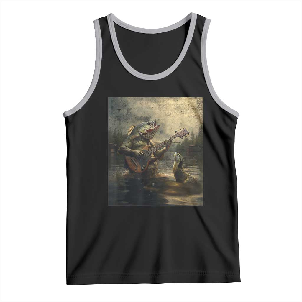 Weird Bass Fish Playing Bass Guitar Tank Top Funny Cursed Meme TS14 Black Athletic Heather Print Your Wear