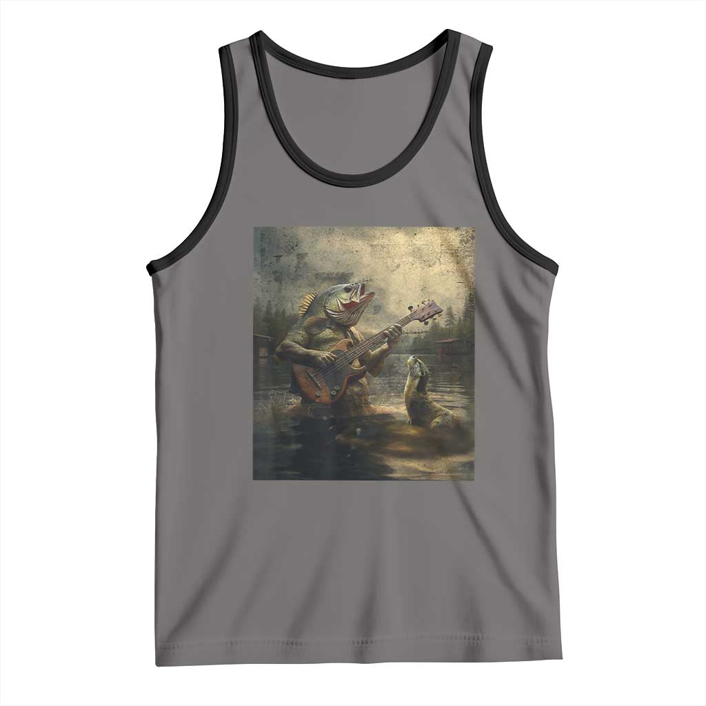Weird Bass Fish Playing Bass Guitar Tank Top Funny Cursed Meme TS14 Deep Heather Black Print Your Wear