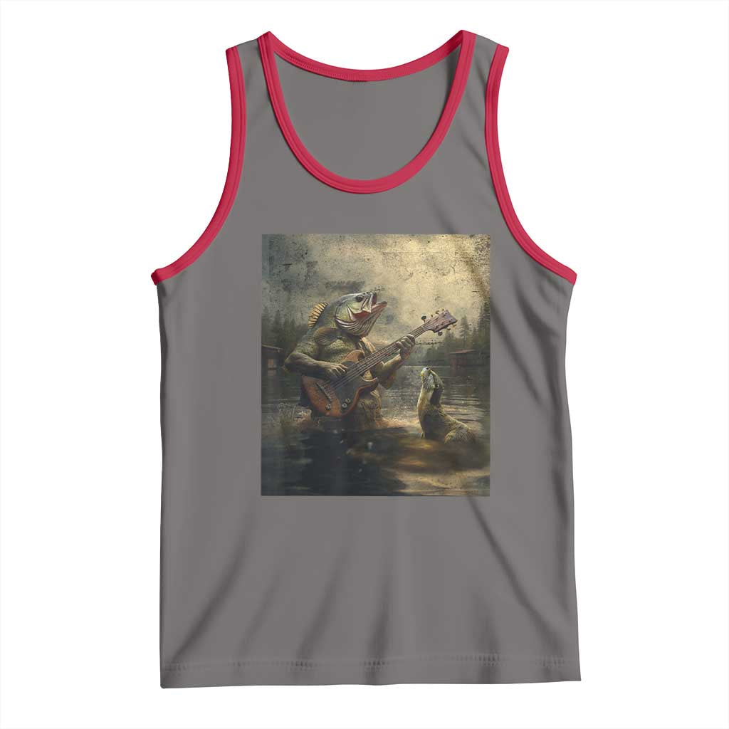 Weird Bass Fish Playing Bass Guitar Tank Top Funny Cursed Meme TS14 Deep Heather Red Print Your Wear