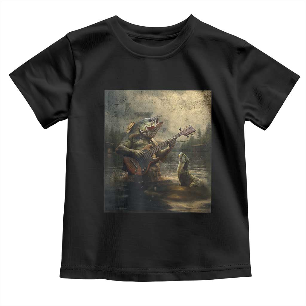 Weird Bass Fish Playing Bass Guitar Toddler T Shirt Funny Cursed Meme TS14 Black Print Your Wear