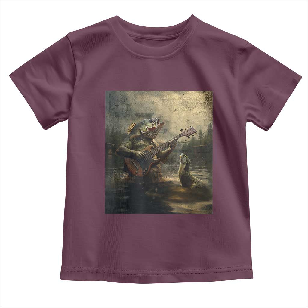 Weird Bass Fish Playing Bass Guitar Toddler T Shirt Funny Cursed Meme TS14 Maroon Print Your Wear