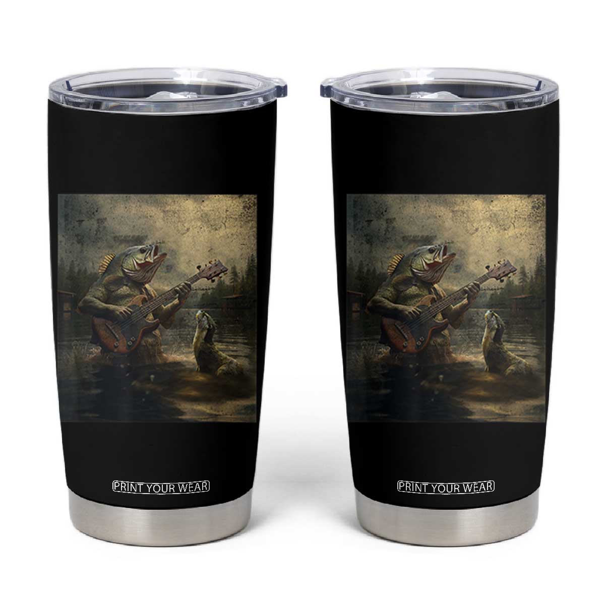 Weird Bass Fish Playing Bass Guitar Tumbler Cup Funny Cursed Meme TS14 Black Print Your Wear