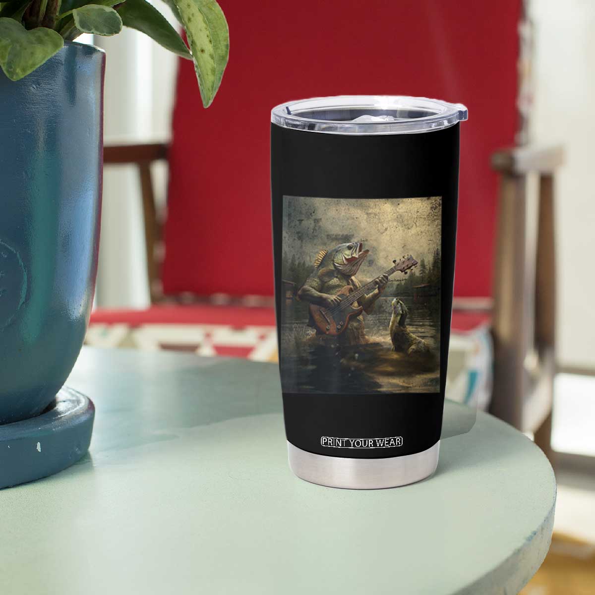 Weird Bass Fish Playing Bass Guitar Tumbler Cup Funny Cursed Meme TS14 Print Your Wear