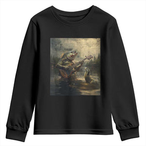Weird Bass Fish Playing Bass Guitar Youth Sweatshirt Funny Cursed Meme TS14 Black Print Your Wear