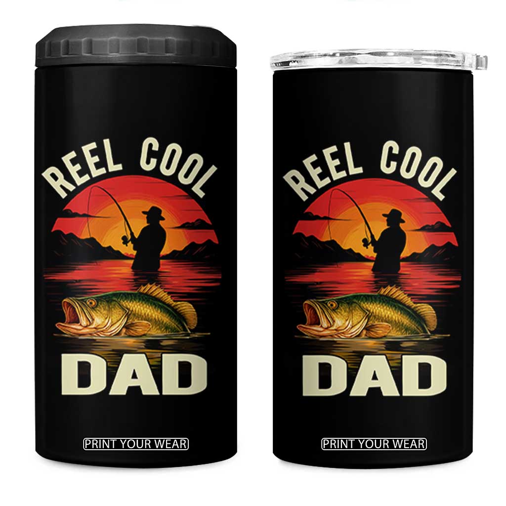 Funny Fishing Dad 4 in 1 Can Cooler Tumbler Reel Cool Dad TS14 One Size: 16 oz Black Print Your Wear