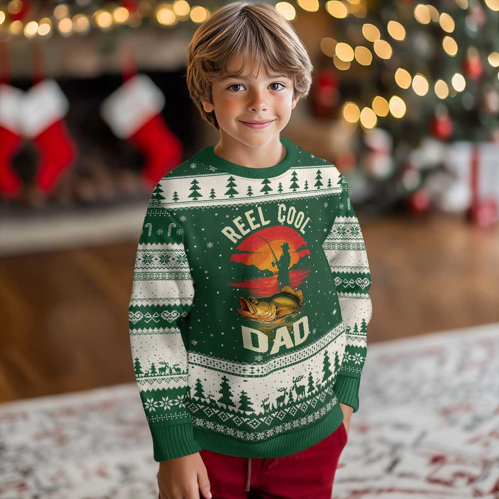 Funny Fishing Dad Ugly Christmas Sweater Reel Cool Dad TS14 Forest Green Beige Print Your Wear