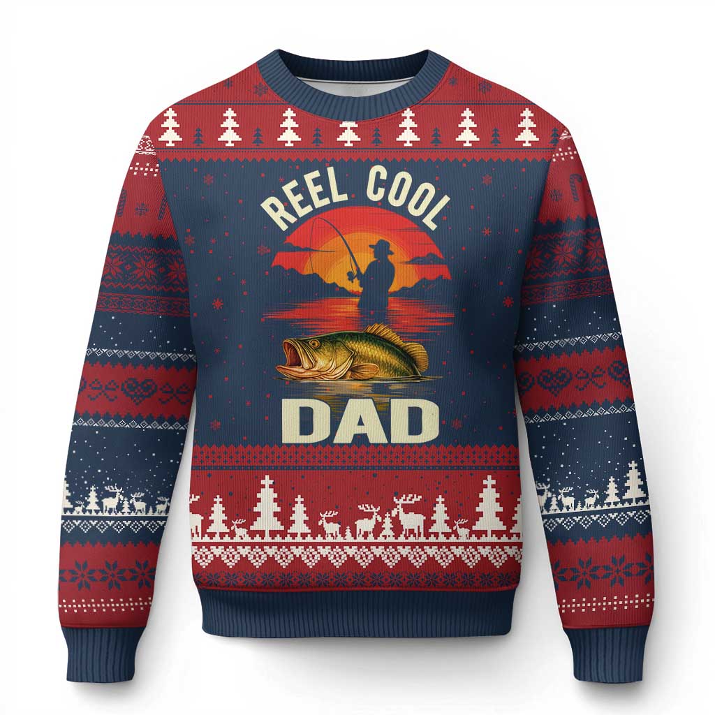 Funny Fishing Dad Ugly Christmas Sweater Reel Cool Dad TS14 Navy Red Print Your Wear