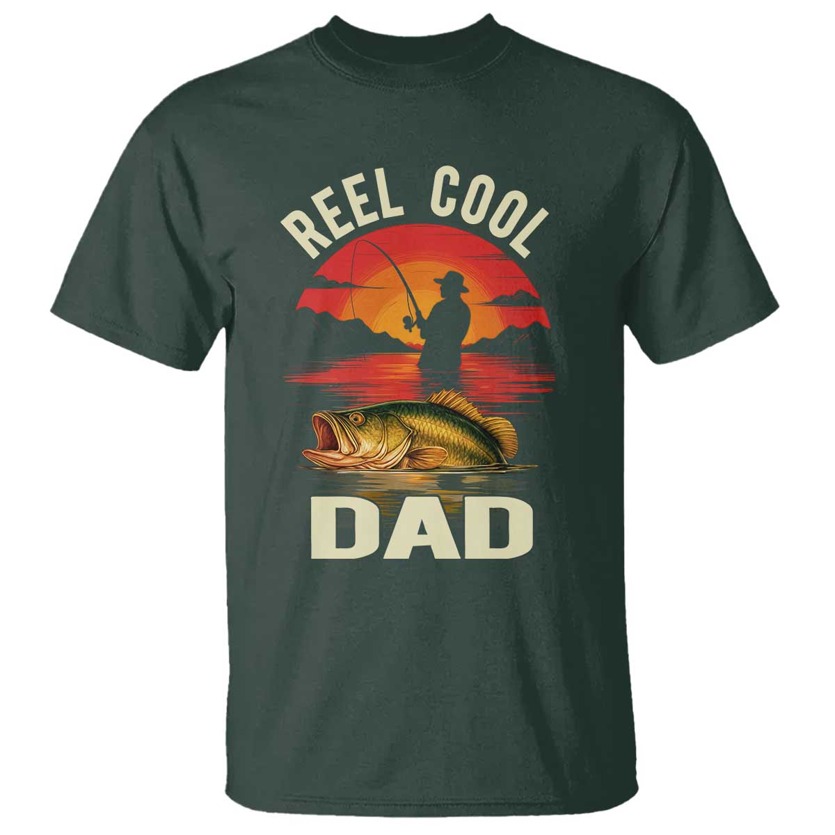 Funny Fishing Dad T Shirt Reel Cool Dad TS14 Dark Forest Green Print Your Wear