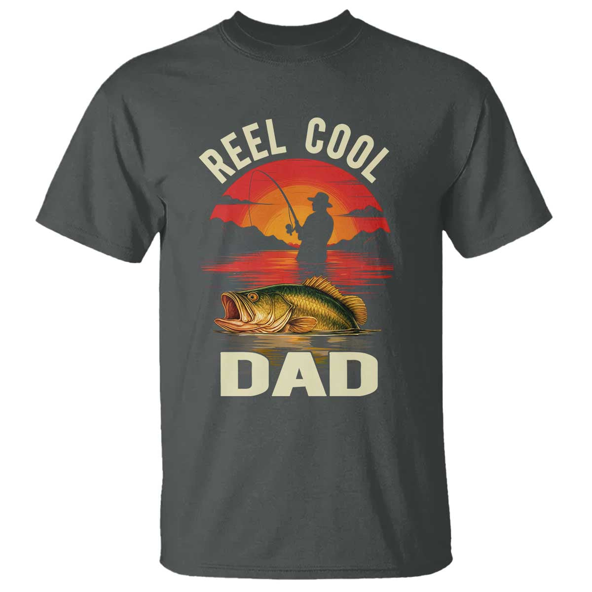 Funny Fishing Dad T Shirt Reel Cool Dad TS14 Dark Heather Print Your Wear
