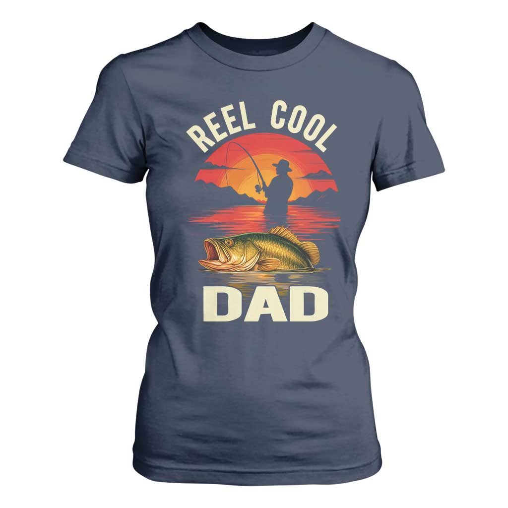 Funny Fishing Dad T Shirt For Women Reel Cool Dad TS14 Navy Print Your Wear