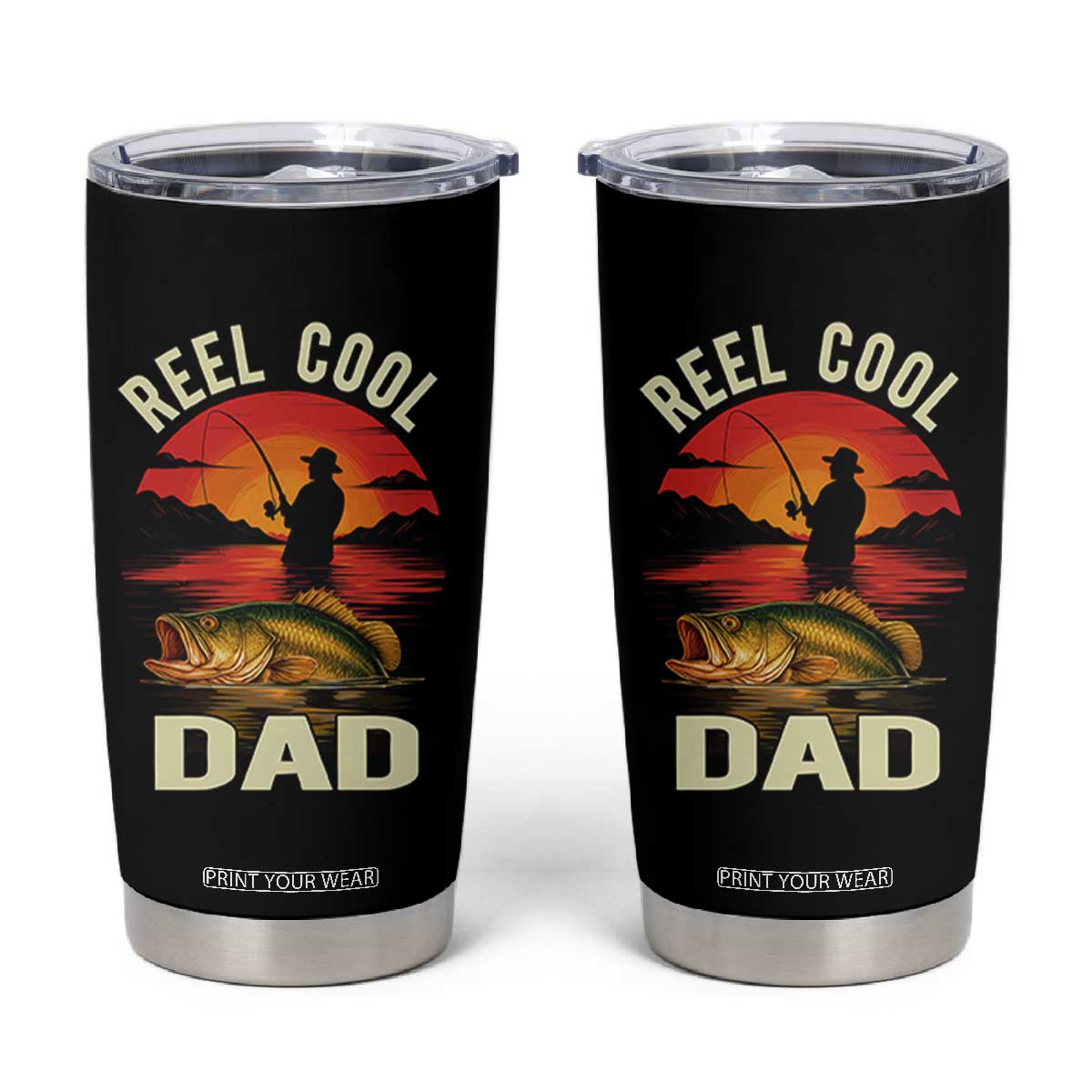 Funny Fishing Dad Tumbler Cup Reel Cool Dad TS14 Black Print Your Wear