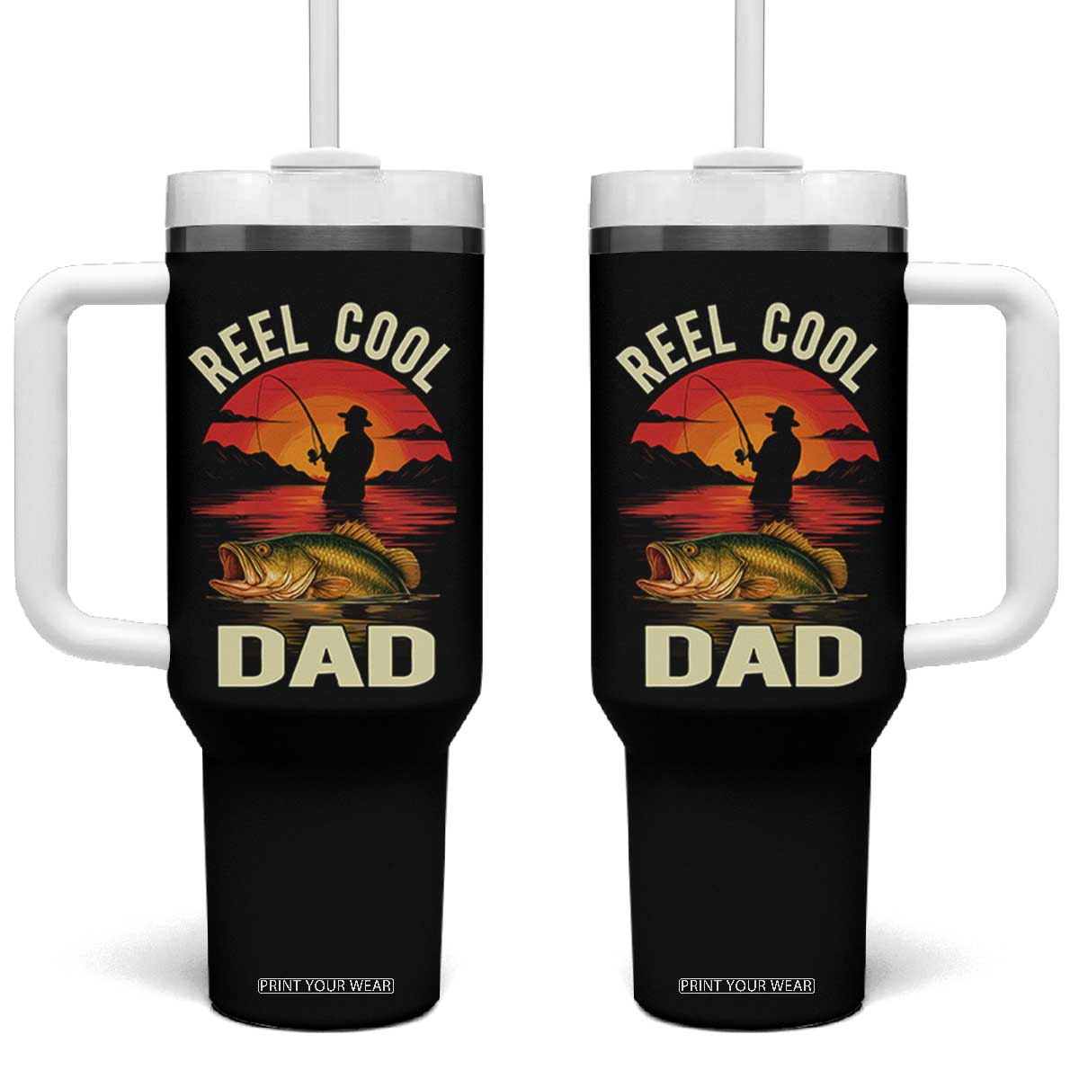 Funny Fishing Dad Tumbler With Handle Reel Cool Dad TS14 One Size: 40 oz Black Print Your Wear