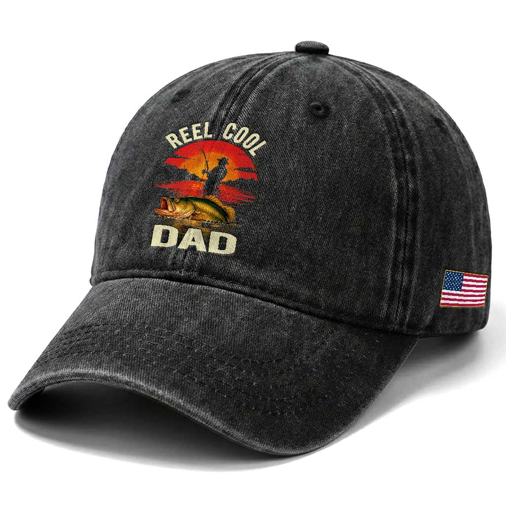 Funny Fishing Dad Washed Cotton Baseball Cap Reel Cool Dad TS14 Print Your Wear