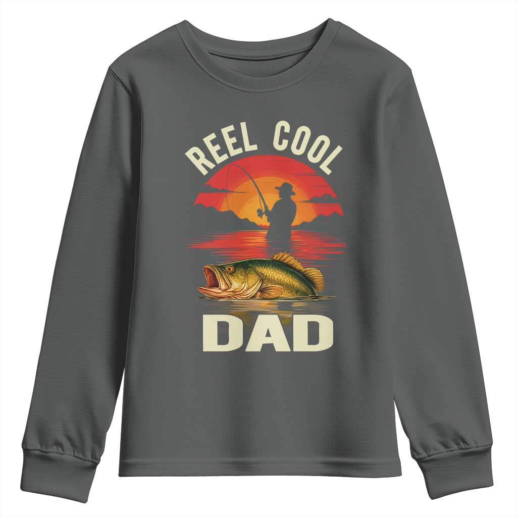 Funny Fishing Dad Youth Sweatshirt Reel Cool Dad TS14 Dark Heather Print Your Wear
