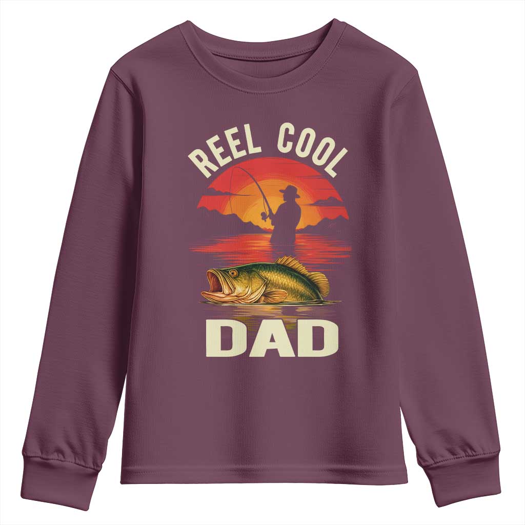 Funny Fishing Dad Youth Sweatshirt Reel Cool Dad TS14 Maroon Print Your Wear