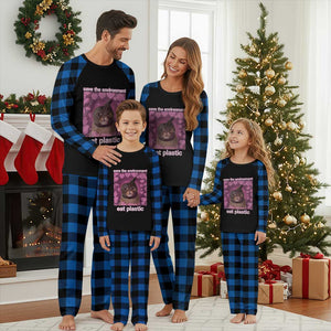Save The Environment Eat Plastic Plaid Pajama Set Funny Cute Cat Meme TS14 Blue Plaid Print Your Wear