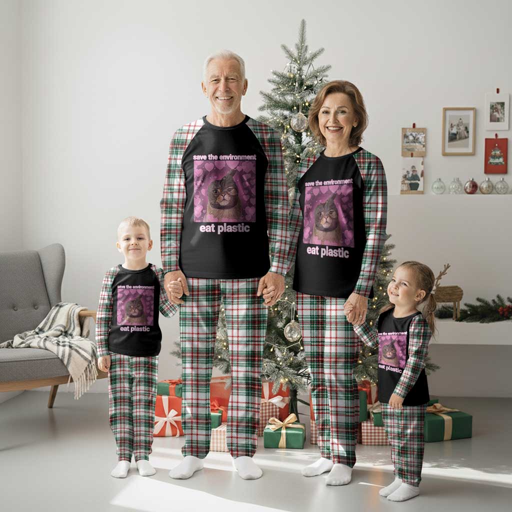 Save The Environment Eat Plastic Plaid Pajama Set Funny Cute Cat Meme TS14 Christmas Plaid Print Your Wear