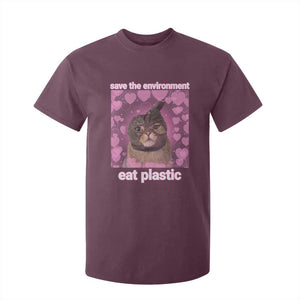 Save The Environment Eat Plastic T Shirt For Kid Funny Cute Cat Meme TS14 Maroon Print Your Wear