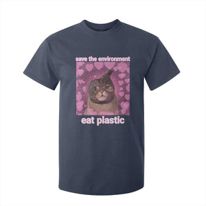 Save The Environment Eat Plastic T Shirt For Kid Funny Cute Cat Meme TS14 Navy Print Your Wear