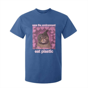 Save The Environment Eat Plastic T Shirt For Kid Funny Cute Cat Meme TS14 Royal Blue Print Your Wear