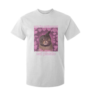 Save The Environment Eat Plastic T Shirt For Kid Funny Cute Cat Meme TS14 White Print Your Wear