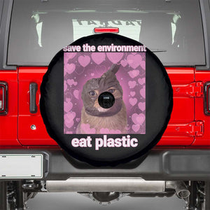 Save The Environment Eat Plastic Spare Tire Cover Funny Cute Cat Meme TS14 Black Print Your Wear