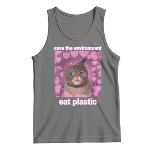 Save The Environment Eat Plastic Tank Top Funny Cute Cat Meme TS14 Black Heather Print Your Wear