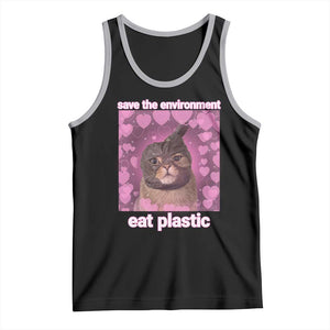 Save The Environment Eat Plastic Tank Top Funny Cute Cat Meme TS14 Black Athletic Heather Print Your Wear