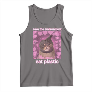 Save The Environment Eat Plastic Tank Top Funny Cute Cat Meme TS14 Deep Heather Print Your Wear