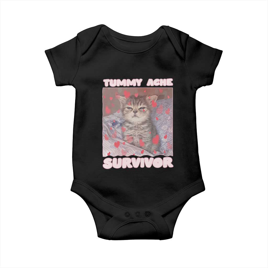Tummy Ache Survivor Baby Onesie Funny Cute Cat Meme TS14 Black Print Your Wear