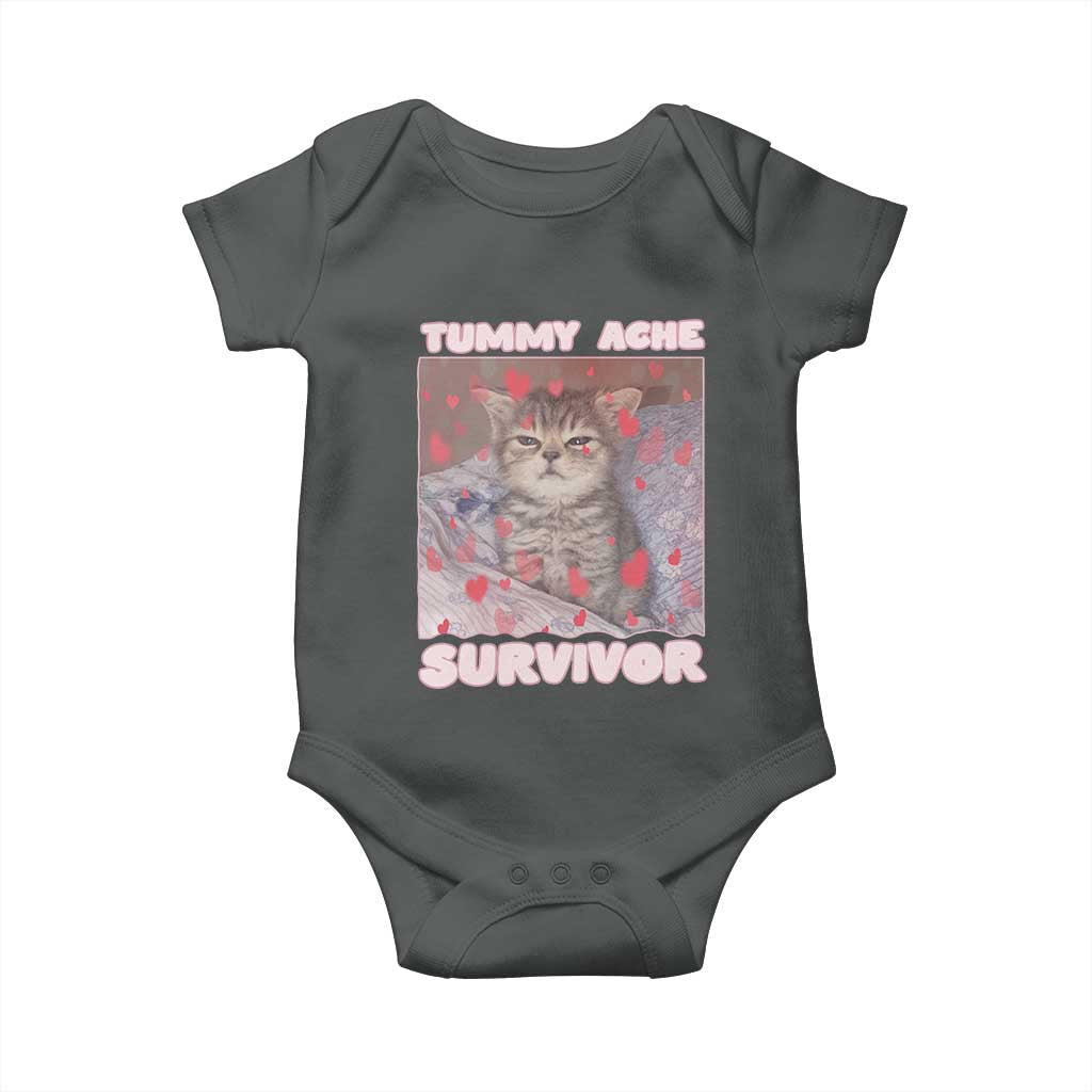 Tummy Ache Survivor Baby Onesie Funny Cute Cat Meme TS14 Dark Heather Print Your Wear