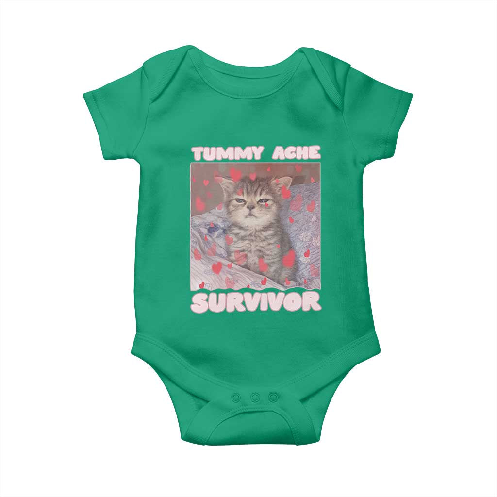 Tummy Ache Survivor Baby Onesie Funny Cute Cat Meme - Print Your Wear