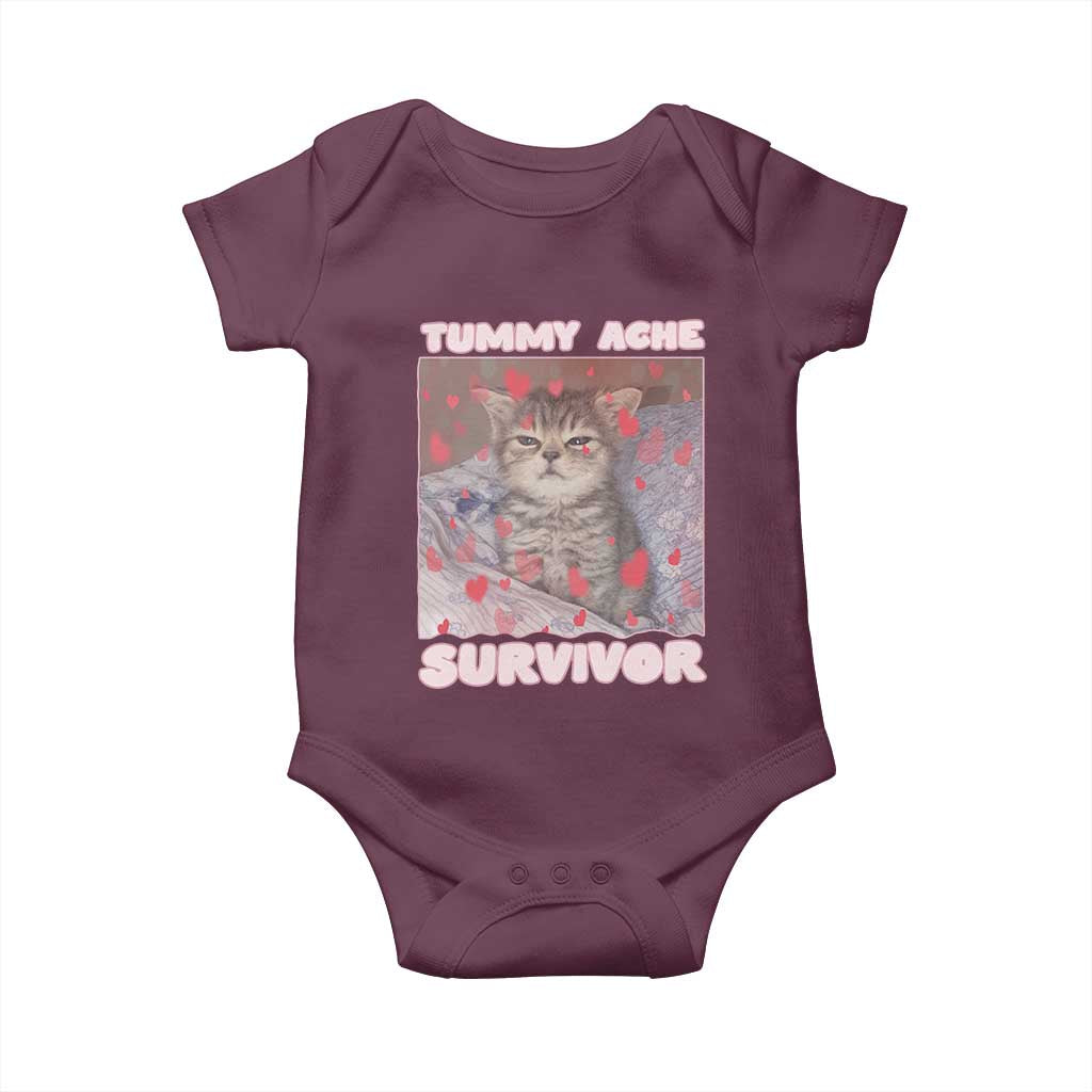 Tummy Ache Survivor Baby Onesie Funny Cute Cat Meme TS14 Maroon Print Your Wear