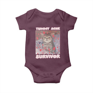 Tummy Ache Survivor Baby Onesie Funny Cute Cat Meme TS14 Maroon Print Your Wear