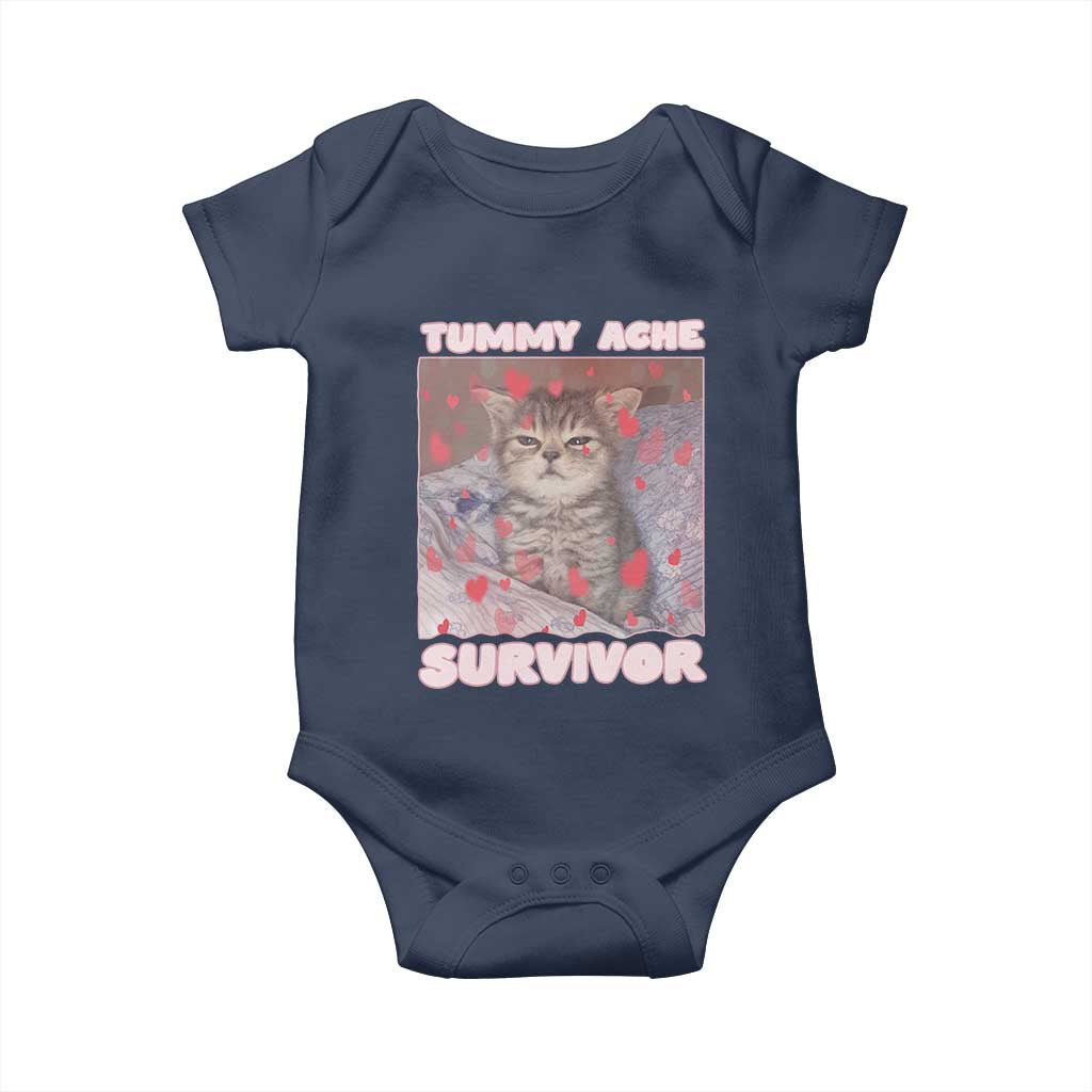 Tummy Ache Survivor Baby Onesie Funny Cute Cat Meme - Print Your Wear