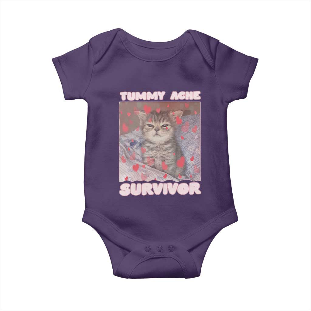 Tummy Ache Survivor Baby Onesie Funny Cute Cat Meme TS14 Purple Print Your Wear