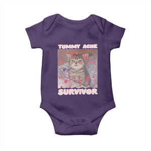Tummy Ache Survivor Baby Onesie Funny Cute Cat Meme TS14 Purple Print Your Wear