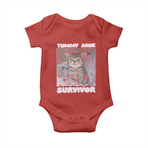 Tummy Ache Survivor Baby Onesie Funny Cute Cat Meme TS14 Red Print Your Wear