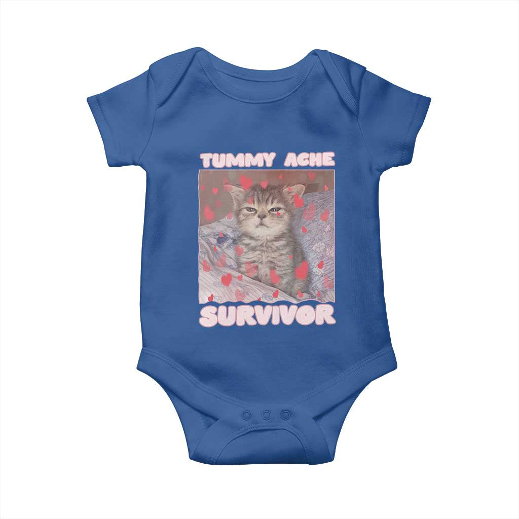 Tummy Ache Survivor Baby Onesie Funny Cute Cat Meme - Print Your Wear