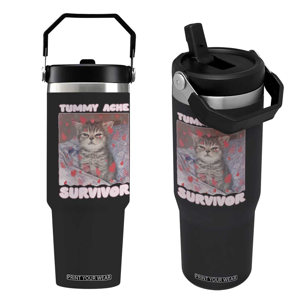 Tummy Ache Survivor Flip Straw Tumbler Funny Cute Cat Meme TS14 One Size: 30 oz Black Print Your Wear
