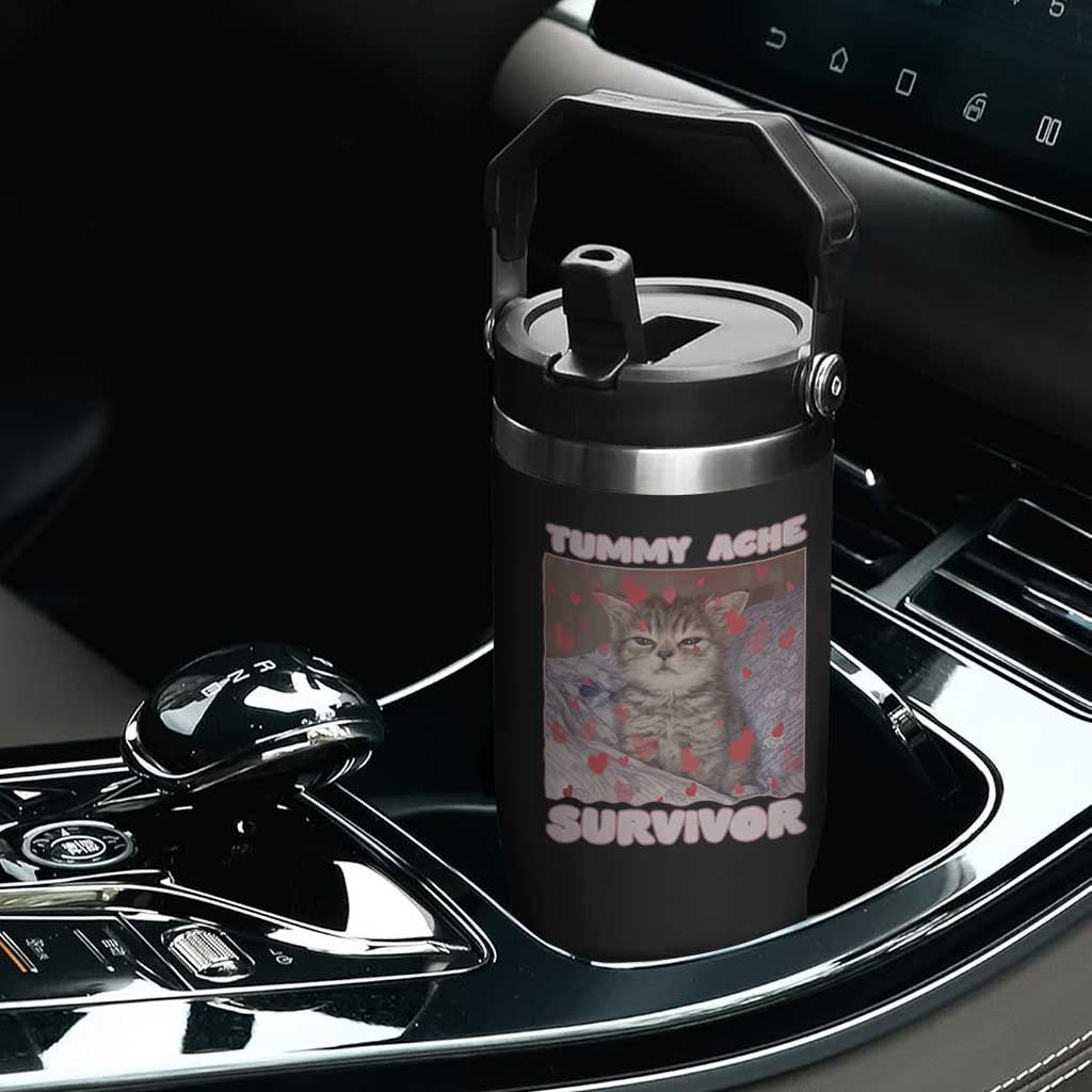 Tummy Ache Survivor Flip Straw Tumbler Funny Cute Cat Meme TS14 Print Your Wear