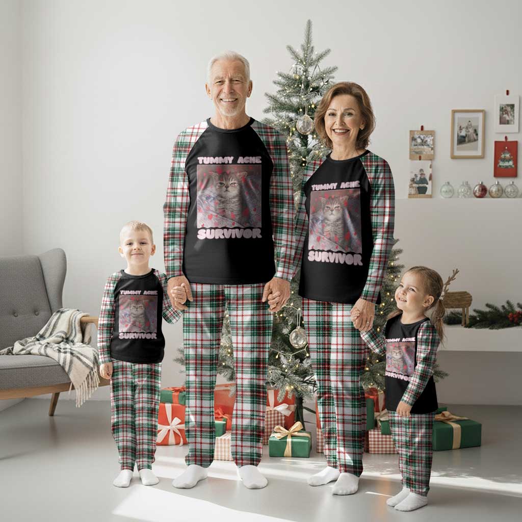 Tummy Ache Survivor Plaid Pajama Set Funny Cute Cat Meme TS14 Christmas Plaid Print Your Wear