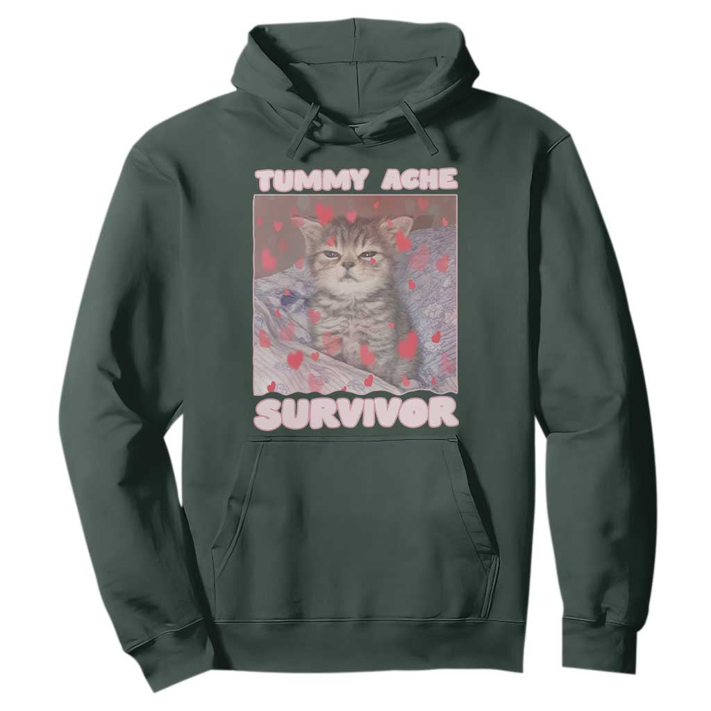 Tummy Ache Survivor Hoodie Funny Cute Cat Meme TS14 Dark Forest Green Print Your Wear