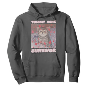 Tummy Ache Survivor Hoodie Funny Cute Cat Meme TS14 Dark Heather Print Your Wear