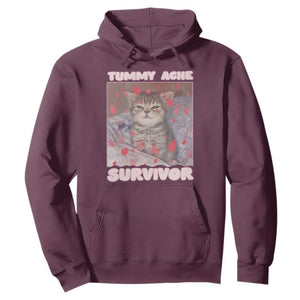 Tummy Ache Survivor Hoodie Funny Cute Cat Meme TS14 Maroon Print Your Wear