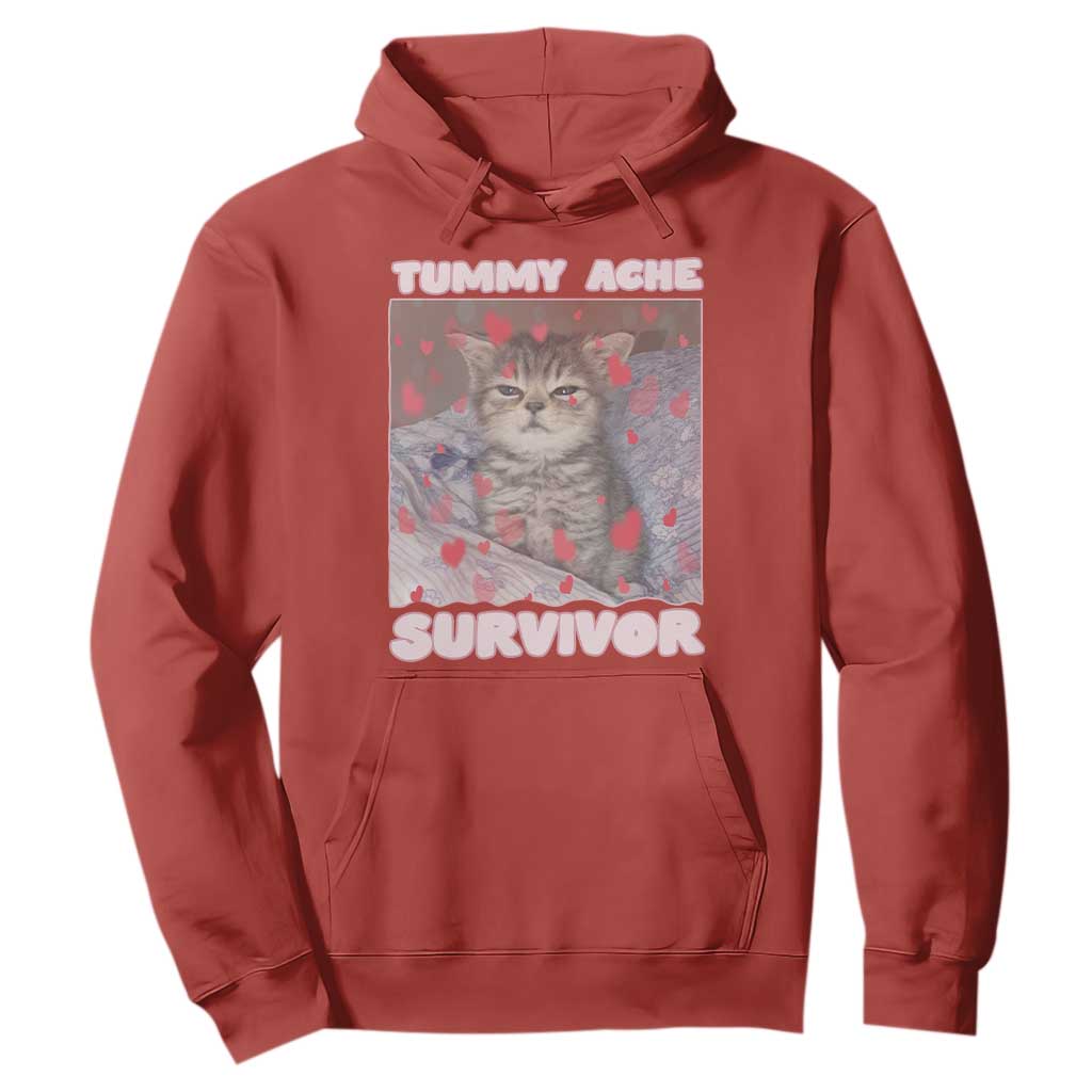 Tummy Ache Survivor Hoodie Funny Cute Cat Meme TS14 Red Print Your Wear