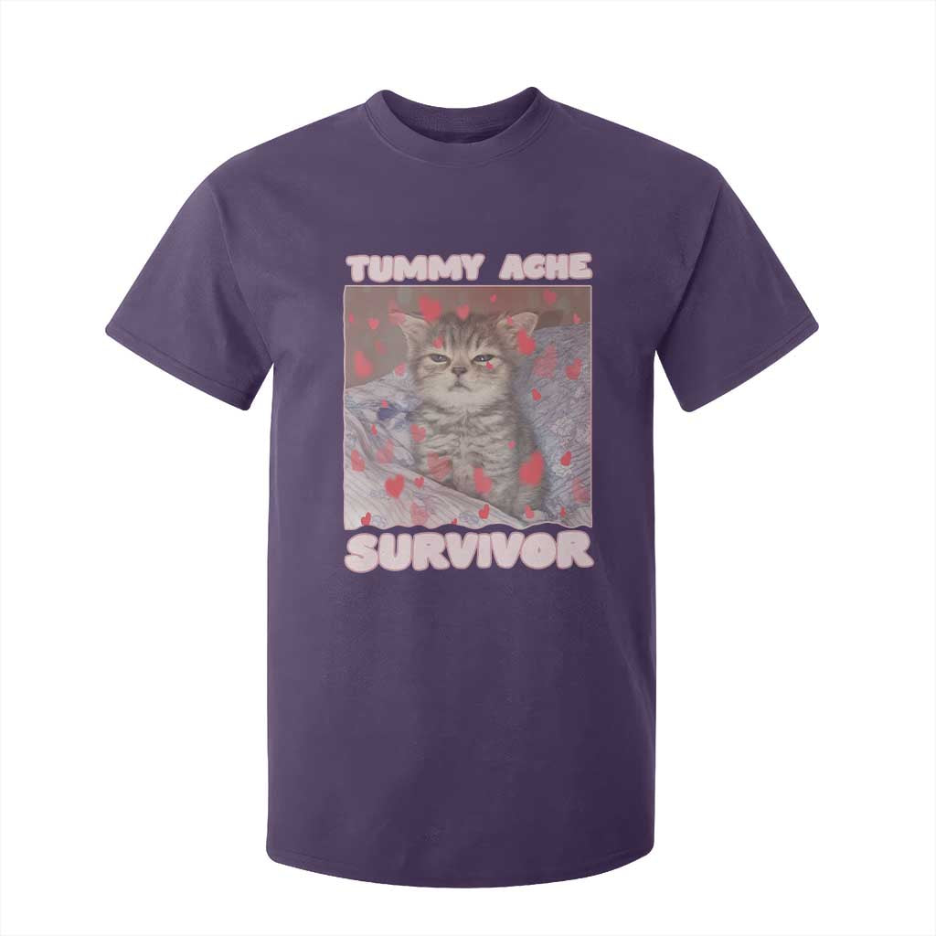 Tummy Ache Survivor T Shirt For Kid Funny Cute Cat Meme TS14 Purple Print Your Wear