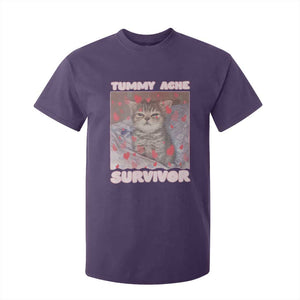 Tummy Ache Survivor T Shirt For Kid Funny Cute Cat Meme TS14 Purple Print Your Wear