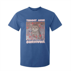 Tummy Ache Survivor T Shirt For Kid Funny Cute Cat Meme TS14 Royal Blue Print Your Wear