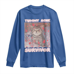 Tummy Ache Survivor Long Sleeve Shirt Funny Cute Cat Meme TS14 Royal Blue Print Your Wear
